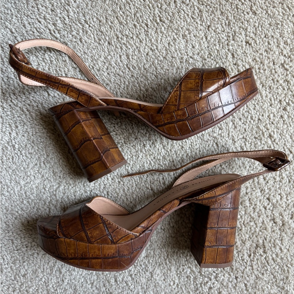 Brown Croc-Embossed Platform Heels